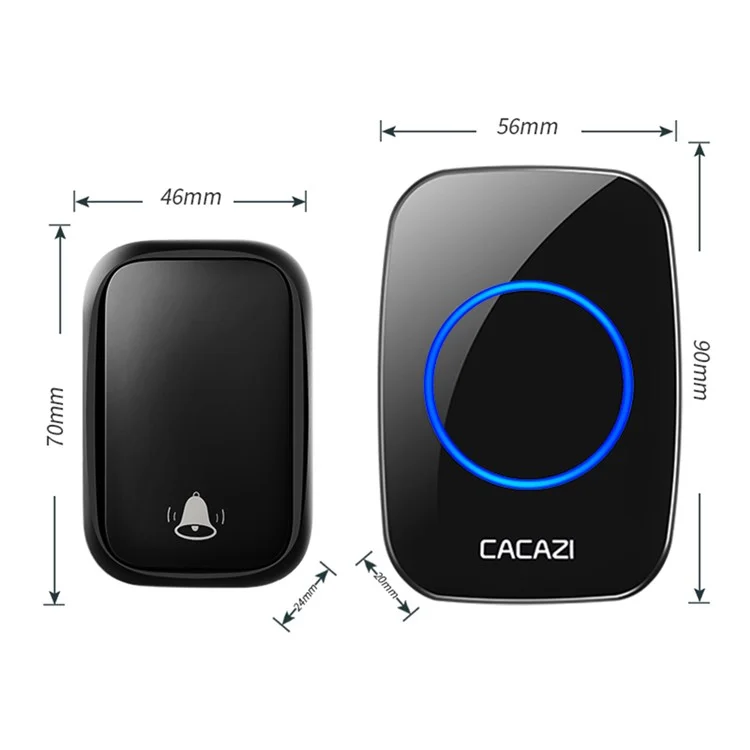 CACAZI FA58 Campainha Sem Fio Doméstica Campainha de Porta Impermeável à Prova d'Água com LED para Uso Externo - Preto / Plugue da UE