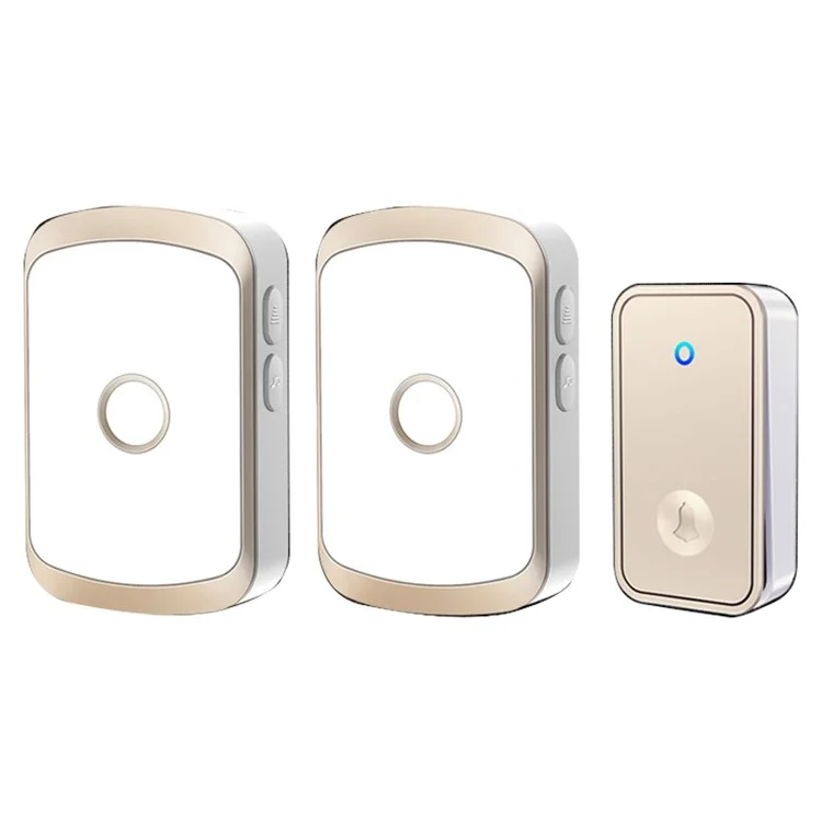 CACAZI FA50 Smart Wireless Doorbell Set Transmitter + 2 Receiver Self-Powered Doorbell for Home - Gold / US Plug