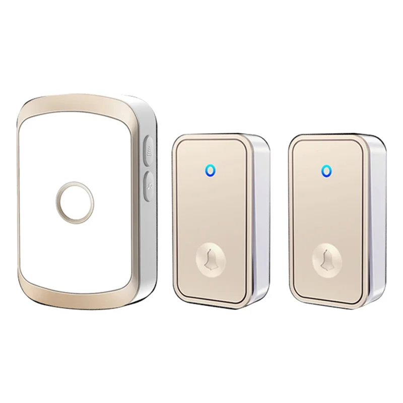 CACAZI FA50 Self-Powered Smart Doorbell Set 2 Transmitter + Receiver Wireless Doorbell for Home - Gold / EU Plug