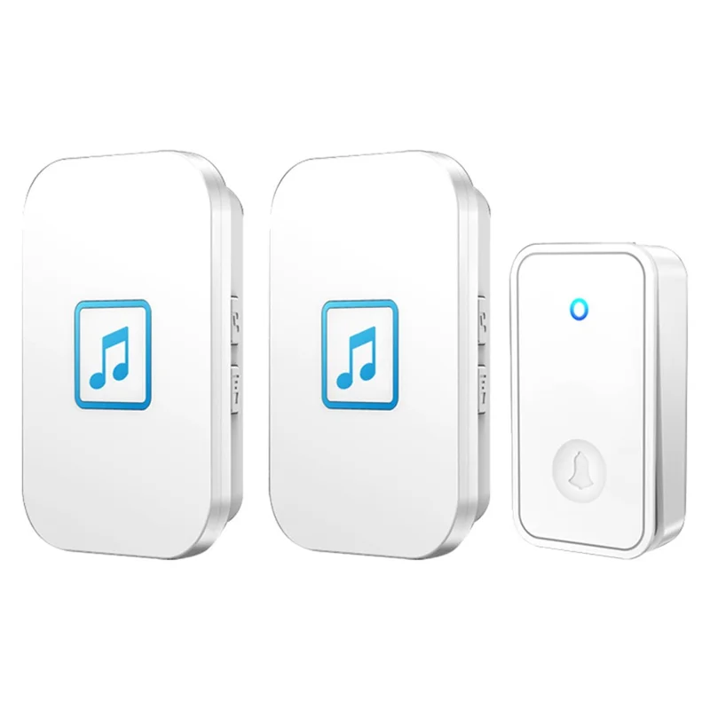 CACAZI FA86 Self-Powered Smart Wireless Doorbell Set with Transmitter + 2 Receiver Doorbell Support 150m Distance - White / US Plug