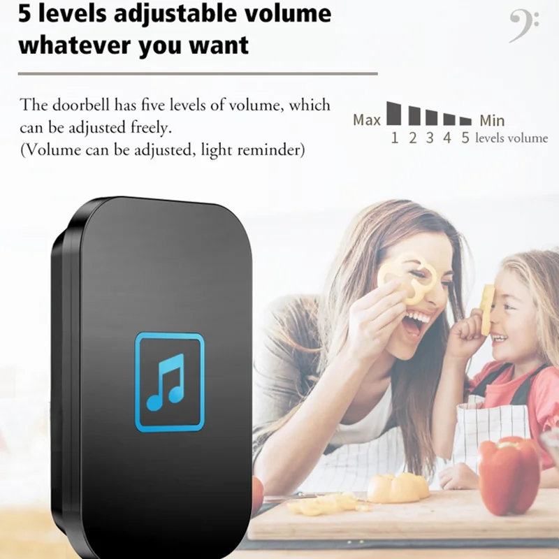 CACAZI FA86 Wireless Smart Doorbell Set 150m Distance Transmitter / Receiver Self-Powered Doorbell - Black / EU Plug