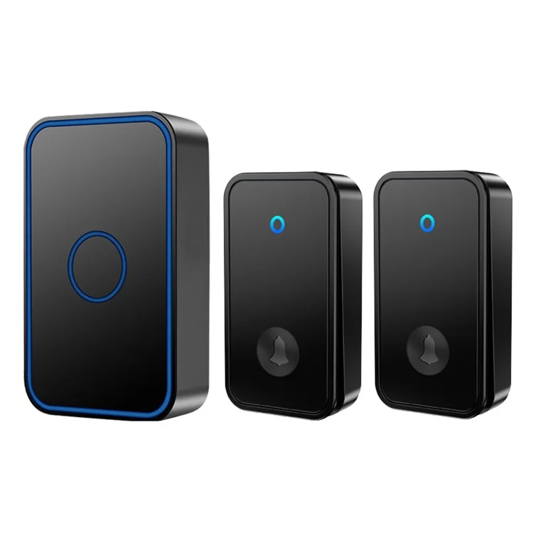 CACAZI FA78 Self-Generating Wireless Doorbells Set with 2 Transmitter / Receiver Smart Home Doorbell - Black / US Plug