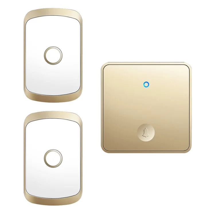 CACAZI FA50 Self-Powered Wireless Doorbell for Home Smart Doorbell Set with Transmitter + 2 Receiver (86 Large Button) - Gold / US Plug