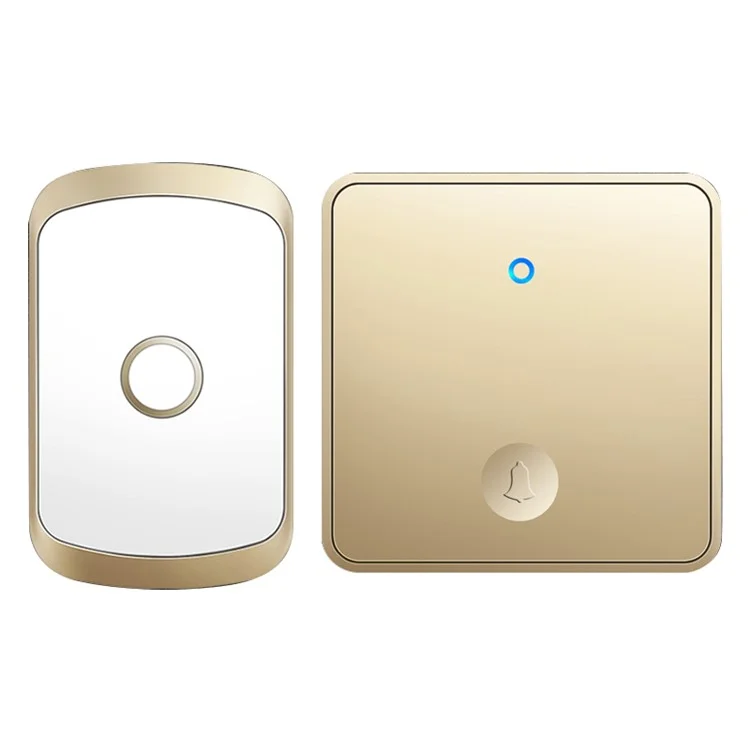 Ensemble de sonnette sans fil connectée CACAZI FA50 pour la maison Transmetteur / Récepteur Auto-alimenté (Bouton 86 Large) - Or / Prise US