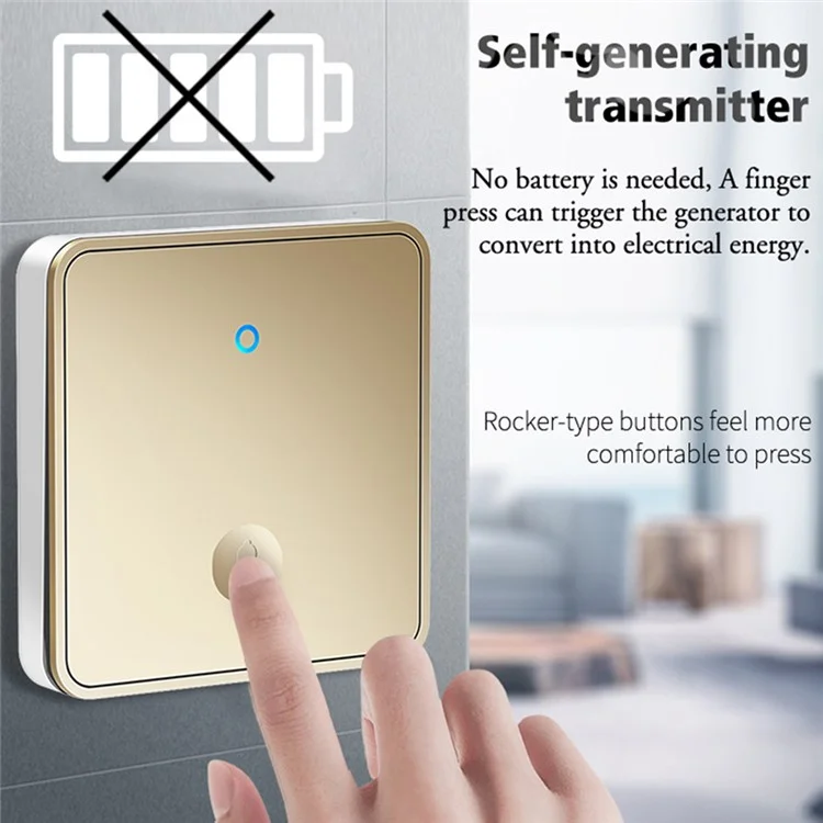 Ensemble de sonnette sans fil domestique intelligent CACAZI FA50 Émetteur / Récepteur Sonnette auto-alimentée (86 Bouton large) - Blanc / Prise US