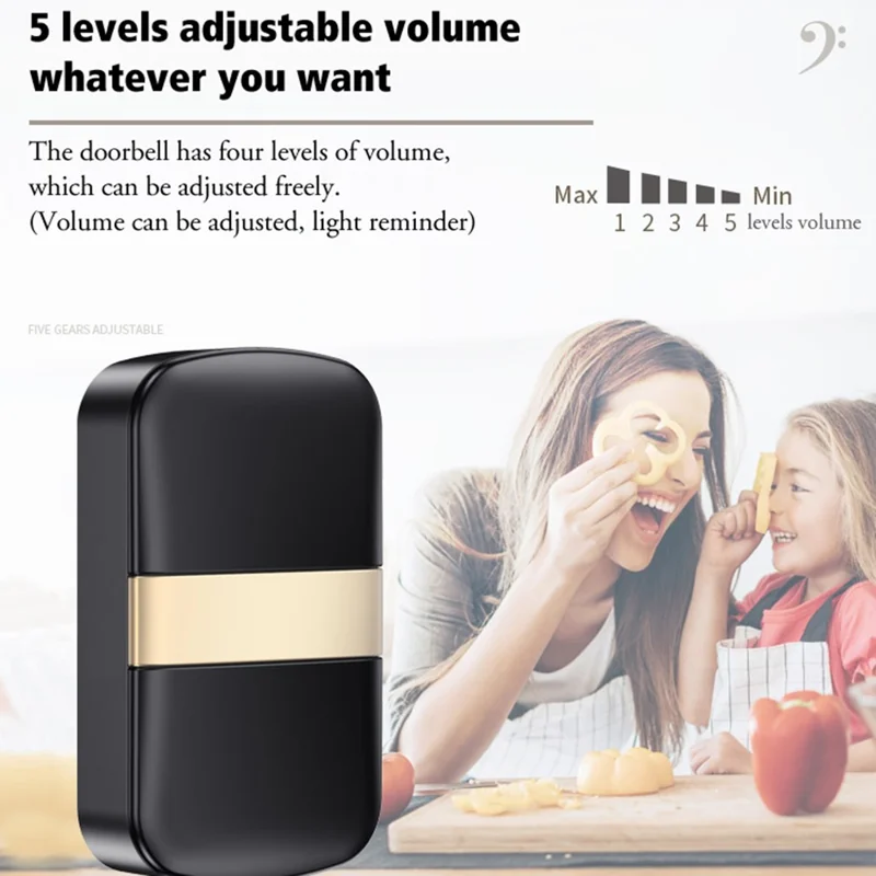 CACAZI FA96 Self-powered Wireless Doorbell No Battery Required Ring Chime (Type 86 Big Button), 1 Transmitter+1 Receiver - Black / EU Plug