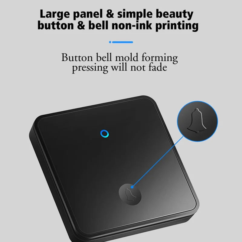 CACAZI FA96 Self-powered Wireless Doorbell No Battery Required Ring Chime (Type 86 Big Button), 1 Transmitter+1 Receiver - Black / EU Plug