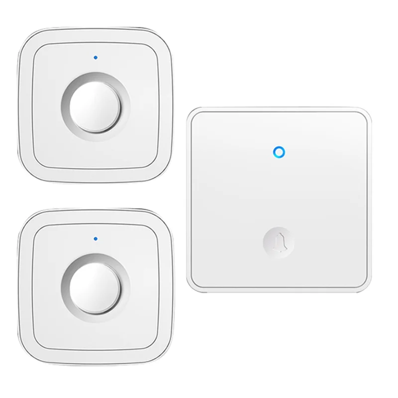 CACAZI FA12 Self-powered Wireless Doorbell 60 Songs Remote Calling Bell (Type 86 Big Button), 1 Transmitter+2 Receivers - White / US Plug