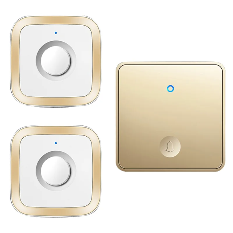 CACAZI FA12 Self-powered Wireless Doorbell 60 Songs Remote Calling Bell (Type 86 Big Button), 1 Transmitter+2 Receivers - Gold / EU Plug