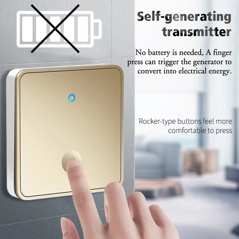 CACAZI FA12 Home Wireless Doorbell 60 Songs Remote Smart Calling Bell (Type 86 Big Button), 1 Transmitter+1 Receiver - Black / US Plug