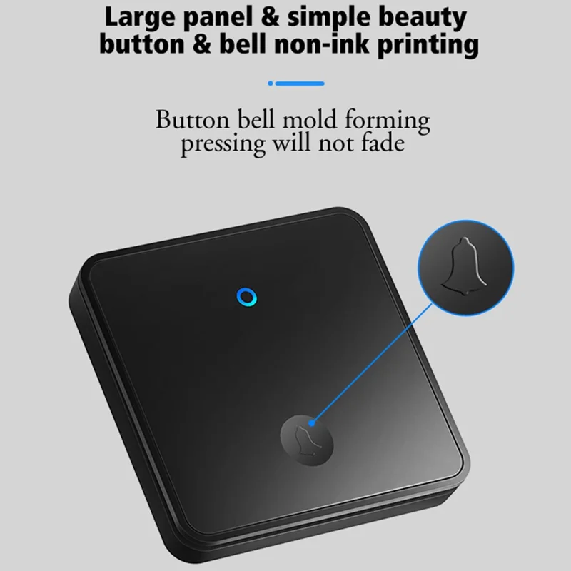 CACAZI FA12 Home Wireless Doorbell 60 Songs Remote Smart Calling Bell (Type 86 Big Button), 1 Transmitter+1 Receiver - Black / US Plug