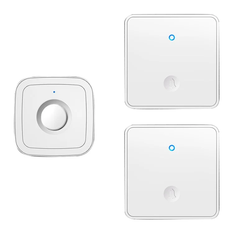 CACAZI FA12 60 Chansons 5 Niveaux Ajustable Sonnette Sans Fil (Type 86 Gros Bouton), 2 Émetteurs+1 Récepteur - Blanc / Fiche US