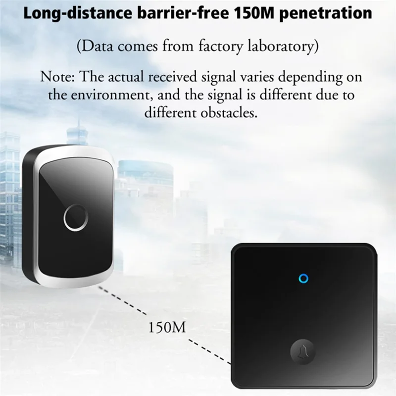 CACAZI FA50 Set di campanelli wireless intelligenti autoalimentati 2 trasmettitori / ricevitore per casa (86 pulsante grande) - Nero / Spina USA