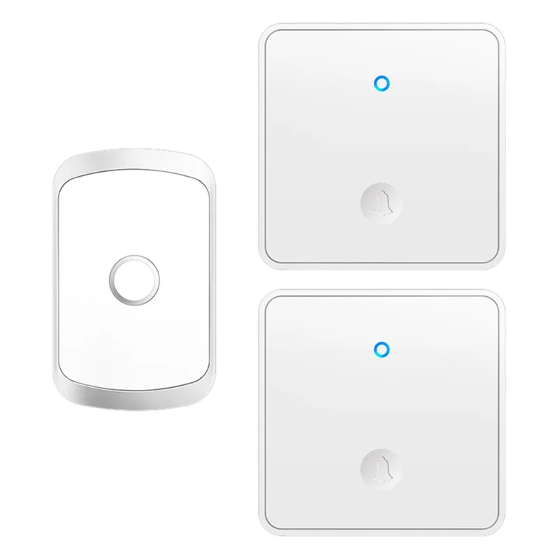 CACAZI FA50 Self-Powered Smart Wireless Doorbell Set 2 Transmitter  /  Receiver Doorbell for Home (86 Large Button) - White / EU Plug