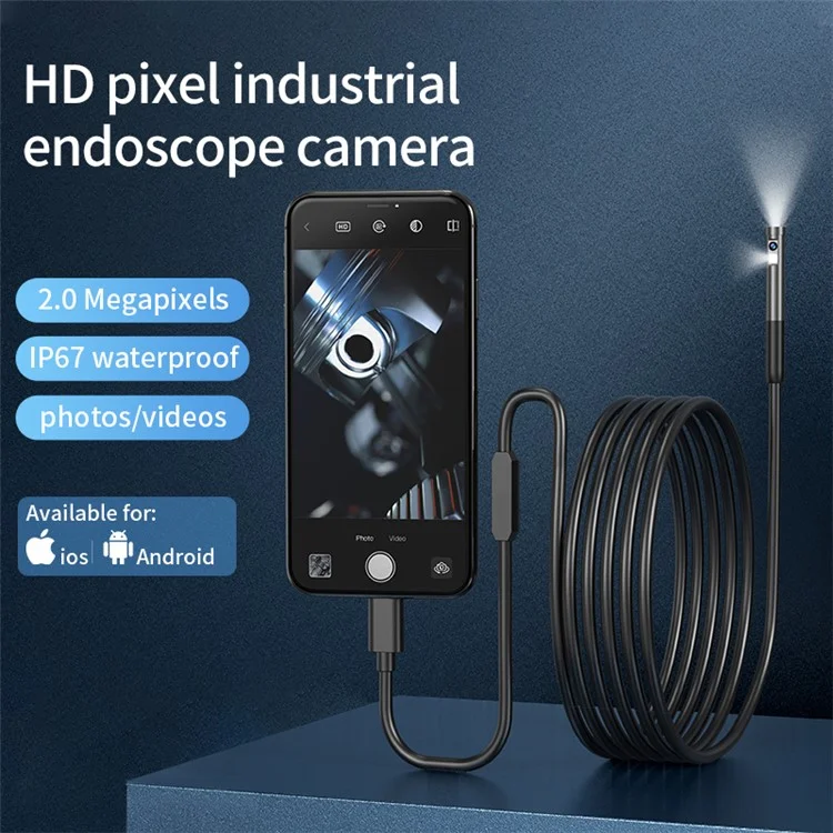 W300 3m Wire 8 мм Двойной Линзы 1080p Камера Endoscope Camera IP67 Камера Для Инспекции Для Ios Android