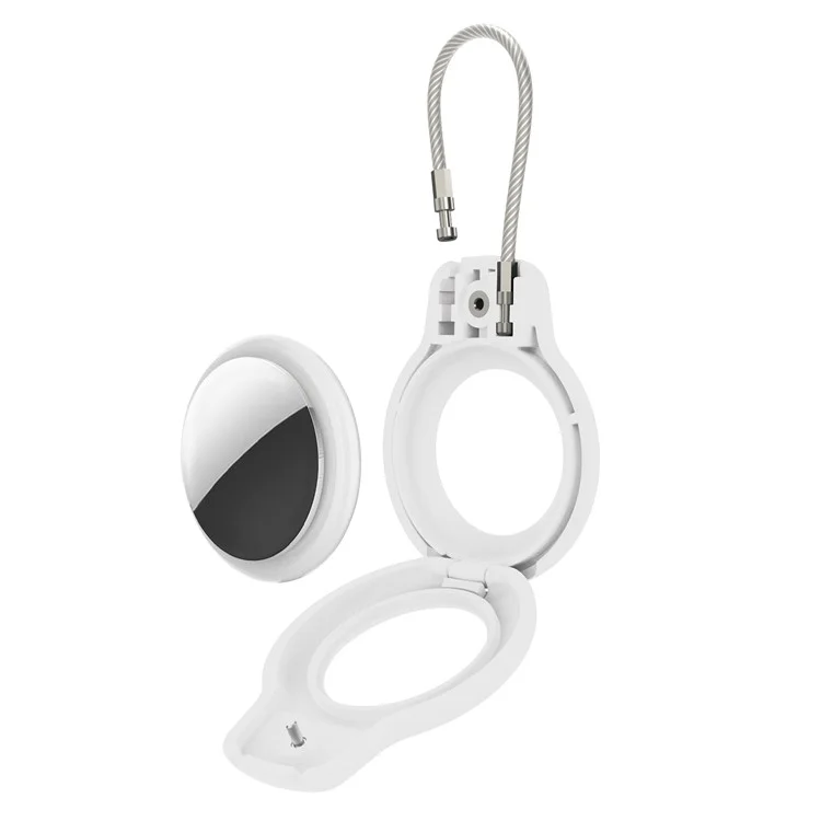 Hard PC Protective Case for Apple AirTag Bluetooth-compatible Locator , Anti-lost Cover with Steel Wire Hook - White