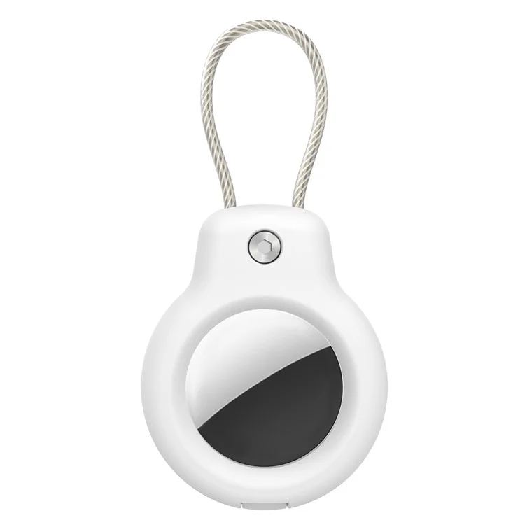 Hard PC Protective Case for Apple AirTag Bluetooth-compatible Locator , Anti-lost Cover with Steel Wire Hook - White