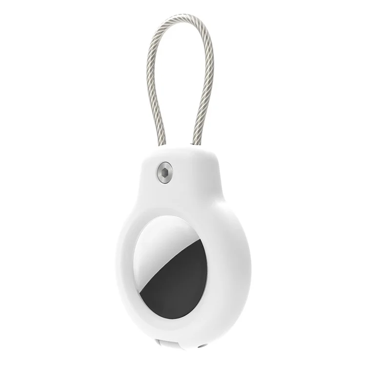 Hard PC Protective Case for Apple AirTag Bluetooth-compatible Locator , Anti-lost Cover with Steel Wire Hook - White
