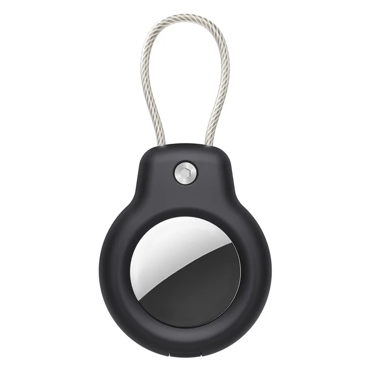 Coque de protection PC robuste pour le localisateur Bluetooth Apple AirTag, housse anti-perte avec crochet en fil d'acier - Noir