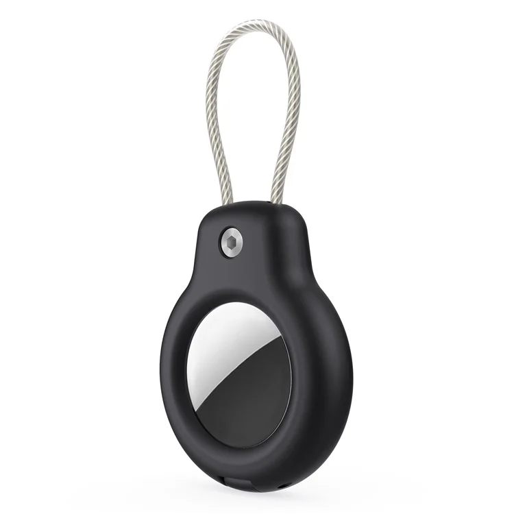Coque de protection PC robuste pour le localisateur Bluetooth Apple AirTag, housse anti-perte avec crochet en fil d'acier - Noir