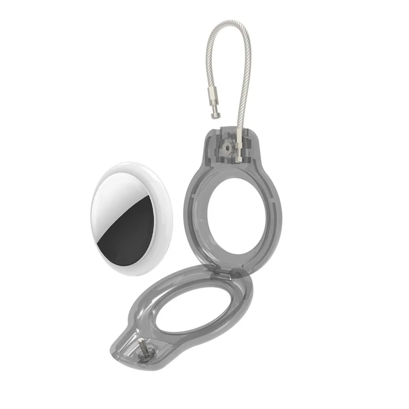 Hard PC Protective Case for Apple AirTag Bluetooth-compatible Locator , Anti-lost Cover with Steel Wire Hook - Transparent Black