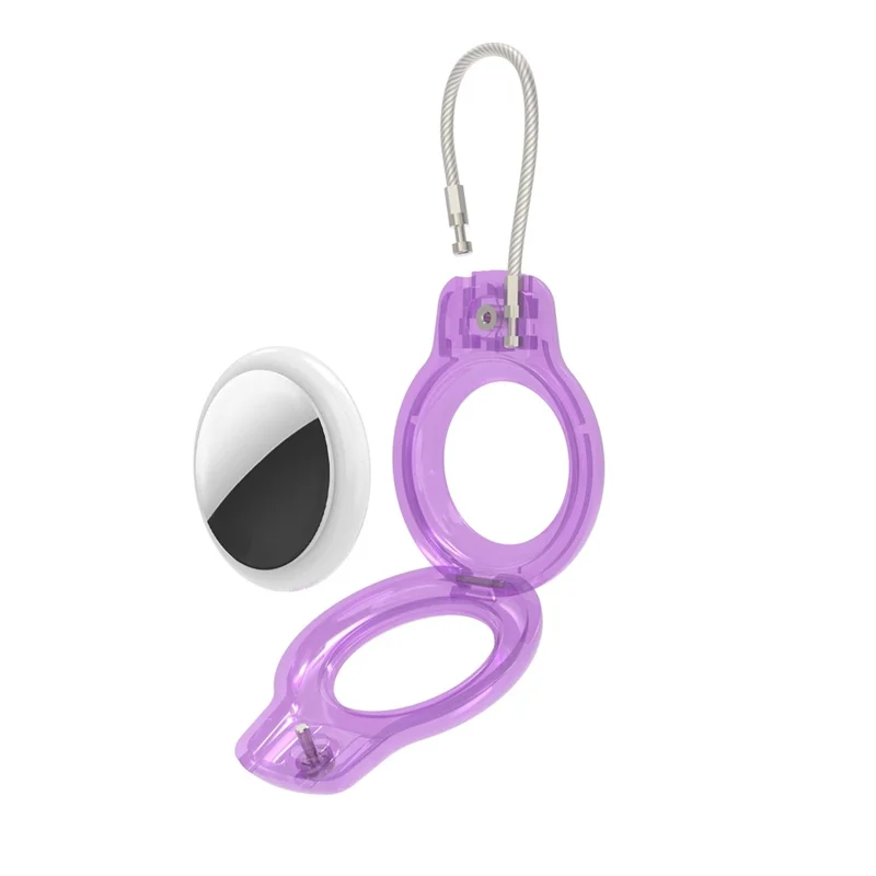 Hard PC Protective Case for Apple AirTag Bluetooth-compatible Locator , Anti-lost Cover with Steel Wire Hook - Transparent Purple