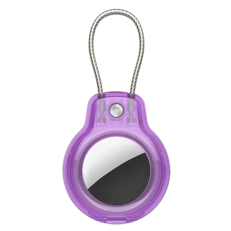 Hard PC Protective Case for Apple AirTag Bluetooth-compatible Locator , Anti-lost Cover with Steel Wire Hook - Transparent Purple