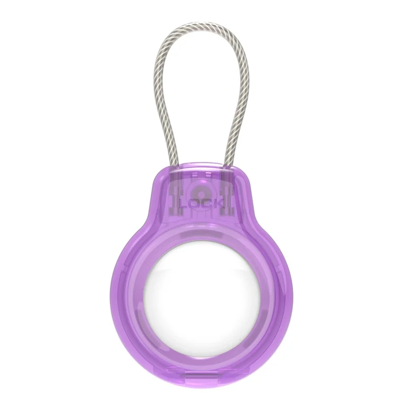Hard PC Protective Case for Apple AirTag Bluetooth-compatible Locator , Anti-lost Cover with Steel Wire Hook - Transparent Purple
