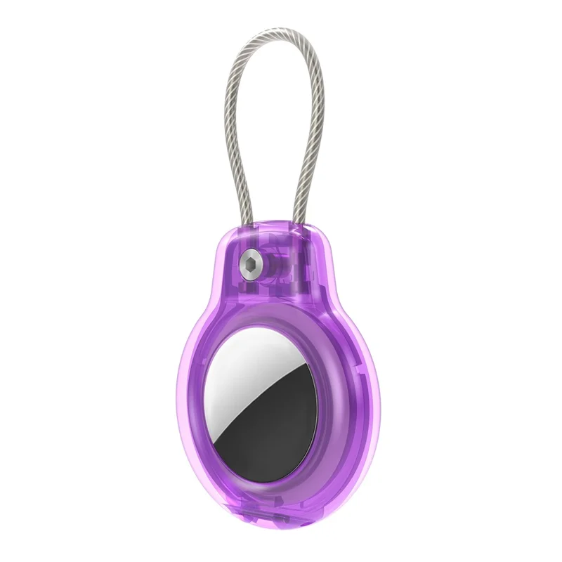 Hard PC Protective Case for Apple AirTag Bluetooth-compatible Locator , Anti-lost Cover with Steel Wire Hook - Transparent Purple