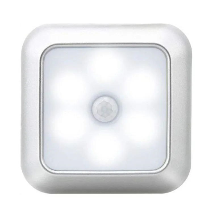 Sensor de Luz Infravermelho Quadrado Inteligente para Casa Luz de Armário Corredor Lâmpada de Controle Criativa Luz Noturna - Prata / Luz Branca