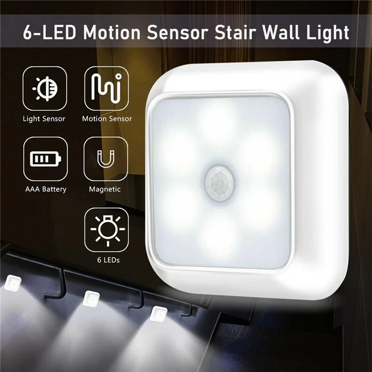 Sensor de Luz Infravermelho Quadrado Inteligente para Casa Luz de Armário Corredor Lâmpada de Controle Criativa Luz Noturna - Prata / Luz Branca