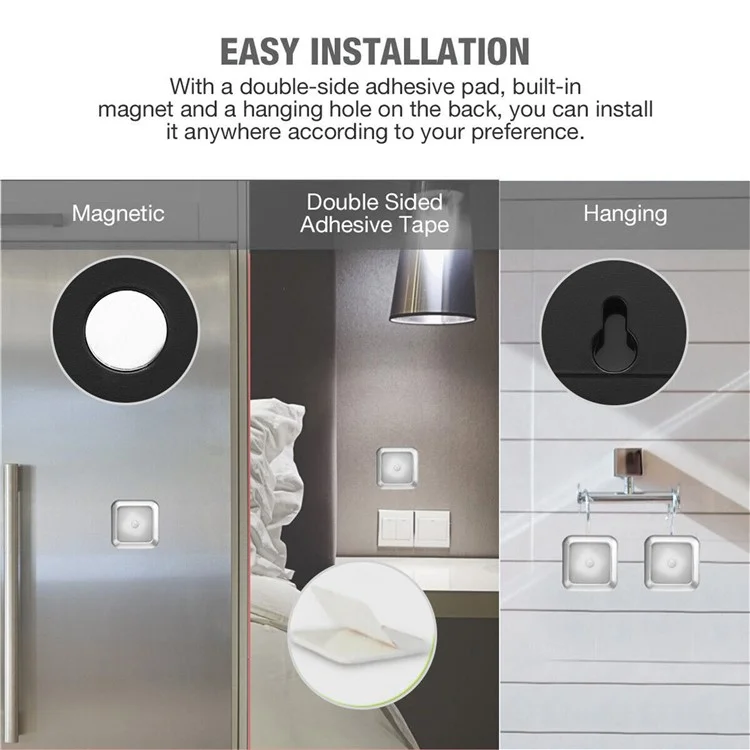 Sensor de Luz Infravermelho Quadrado Inteligente para Casa Luz de Armário Corredor Lâmpada de Controle Criativa Luz Noturna - Prata / Luz Branca