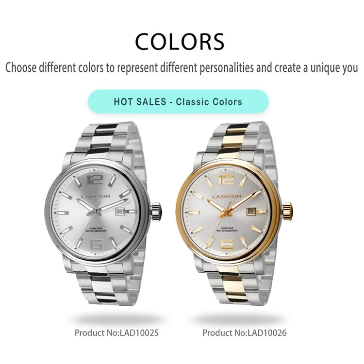 Montre mécanique pour homme LADEON Sapphire Crystal Glass, acier inoxydable de style élégant - Couleur acier LAD10025