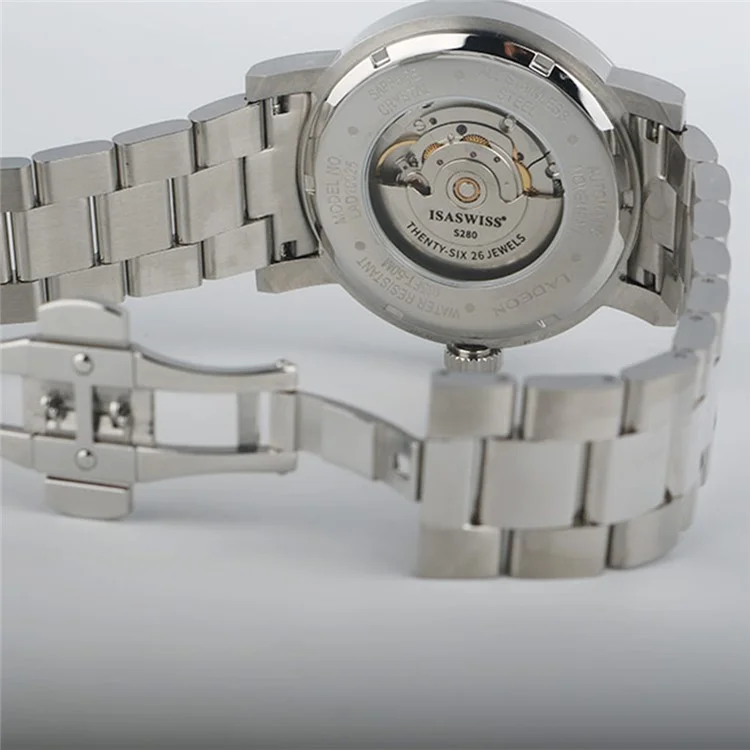 Montre mécanique pour homme LADEON Sapphire Crystal Glass, acier inoxydable de style élégant - Couleur acier LAD10025