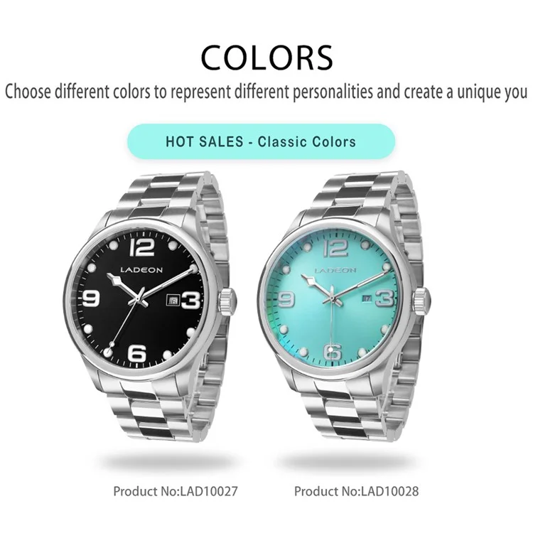 LADEON Sapphire Crystal Glass Waterproof Men Watch Stainless Steel Mechanical Round Wrist Watch - Steel Color LAD10027