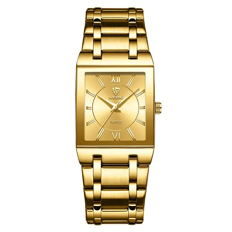 LIEBIG L1029 For Couple Square Dial Analogue Quartz Wrist Watch with Stainless Steel Strap - Gold Dial+Gold Strap / Men