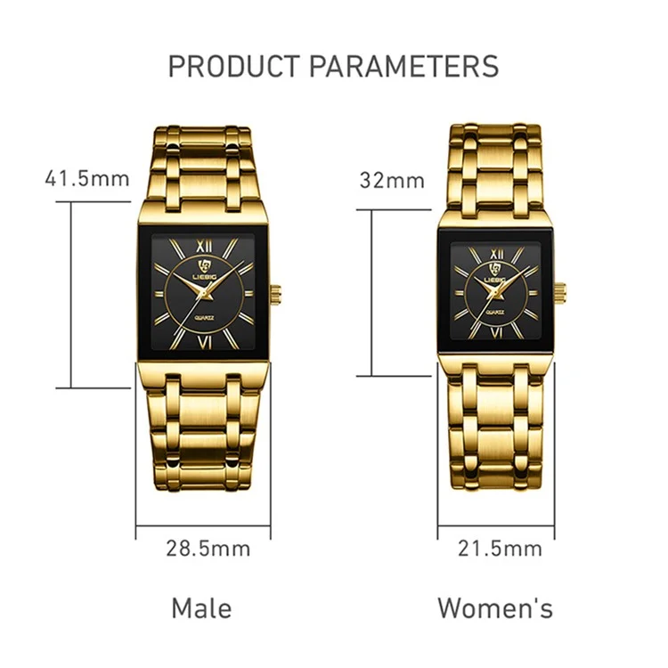 LIEBIG L1029 For Couple Square Dial Analogue Quartz Wrist Watch with Stainless Steel Strap - Gold Dial+Gold Strap / Men