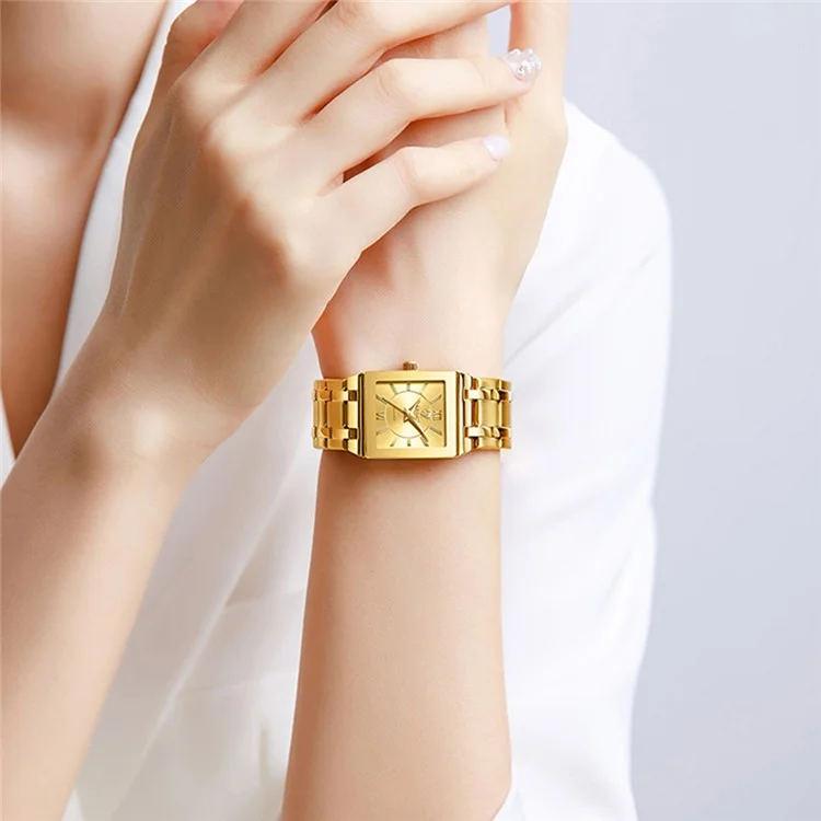 LIEBIG L1029 For Couple Square Dial Analogue Quartz Wrist Watch with Stainless Steel Strap - Gold Dial+Gold Strap / Men