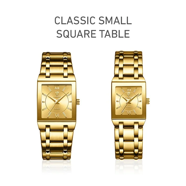 LIEBIG L1029 For Couple Square Dial Analogue Quartz Wrist Watch with Stainless Steel Strap - Gold Dial+Gold Strap / Men