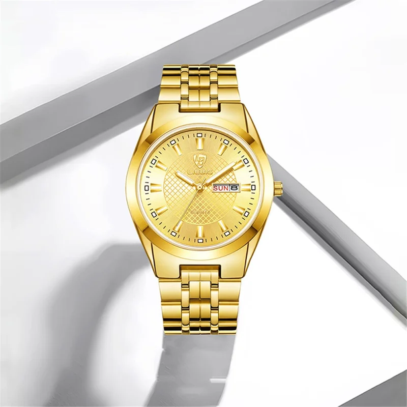 LIEBIG L1020 Couple Set Pair Wrist Watch Date Display Quartz Watch with Stainless Steel Strap - Gold / Men