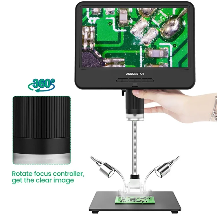 ANDONSTAR AD210 Microscope numérique à écran LCD 10,1 pouces Microscope pour outil de soudage de téléphone PCB / SMD