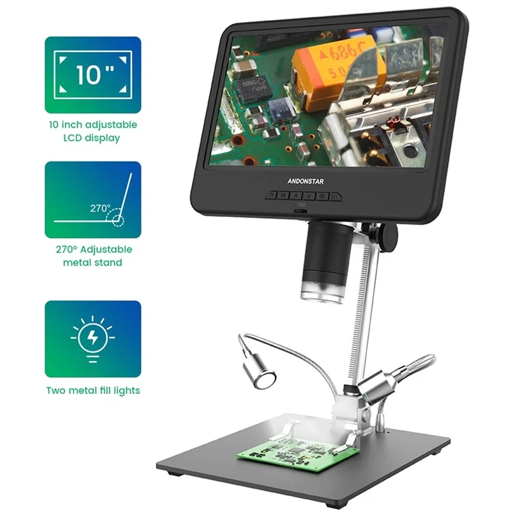 ANDONSTAR AD210 Microscope numérique à écran LCD 10,1 pouces Microscope pour outil de soudage de téléphone PCB / SMD