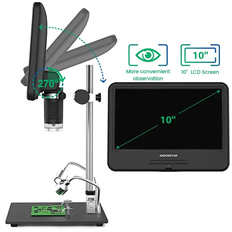 ANDONSTAR AD210 Microscope numérique à écran LCD 10,1 pouces Microscope pour outil de soudage de téléphone PCB / SMD