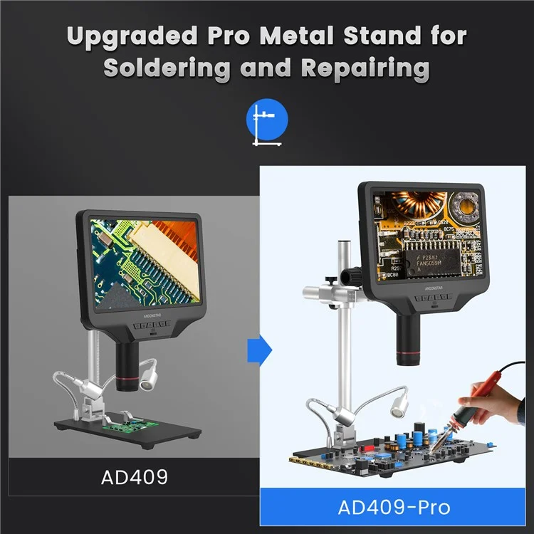 ANDONSTAR AD409-Pro Microscopio Digital de 10 pulgadas LCD para Soldadura de Reparación de PCB, SMD, Electrónica y Teléfonos - Enchufe de la UE 