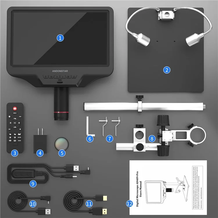 ANDONSTAR AD409-Pro Microscopio Digital de 10 pulgadas LCD para Soldadura de Reparación de PCB, SMD, Electrónica y Teléfonos - Enchufe de la UE 