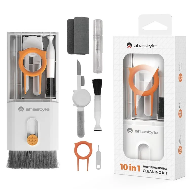AHASTYLE WG121 10-in-1 Earphone Phone Keyboard Dust Removal Pen Brush Multifunction Cleaning Tool - White