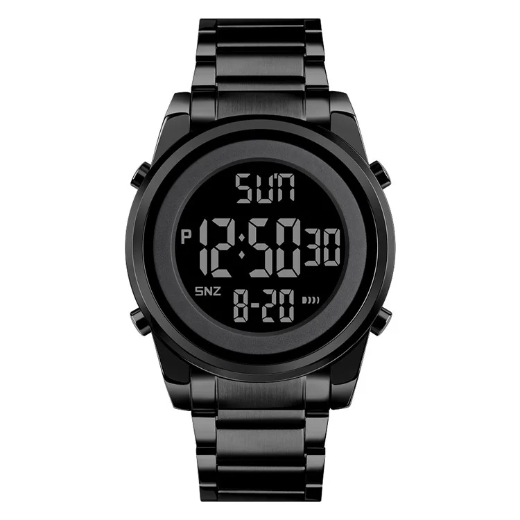 SKMEI 1611 Simple Business Men Watch Multifunctional Steel Strap Electronic Watch with Luminous Display - Schwarz