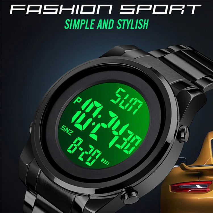 SKMEI 1611 Simple Business Men Watch Multifunctional Steel Strap Electronic Watch with Luminous Display - Schwarz