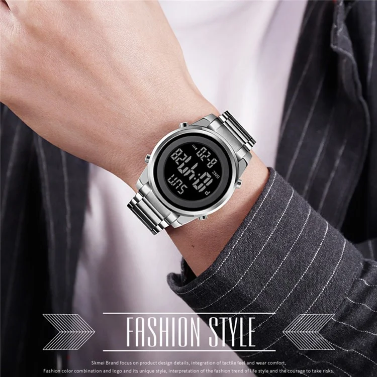 SKMEI 1611 Simple Business Men Watch Multifunctional Steel Strap Electronic Watch with Luminous Display - Schwarz