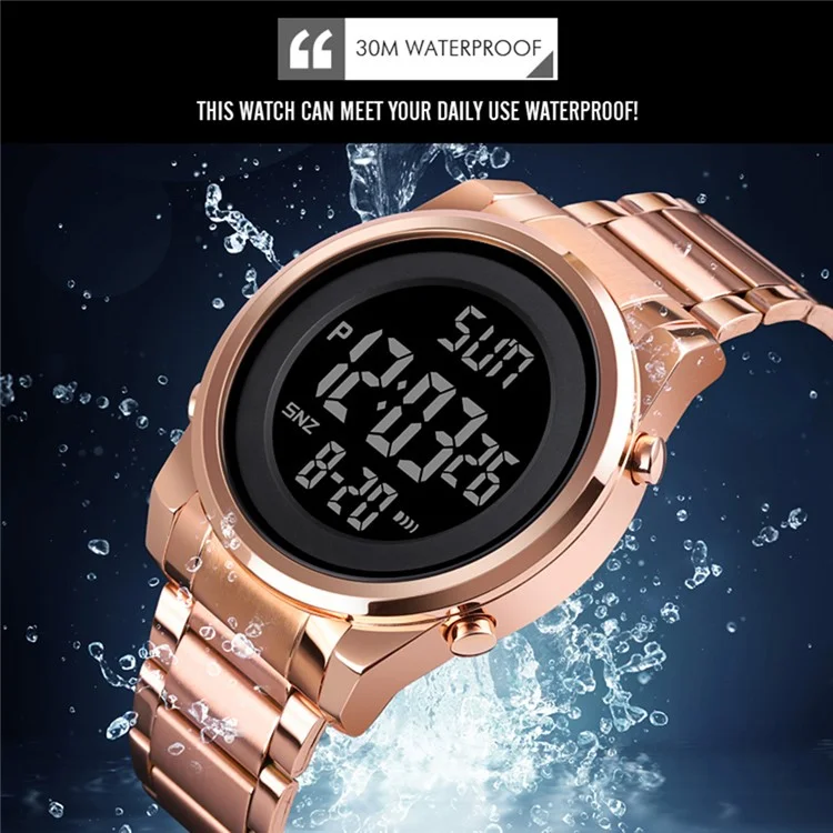 SKMEI 1611 Simple Business Men Watch Multifunctional Steel Strap Electronic Watch with Luminous Display - Schwarz